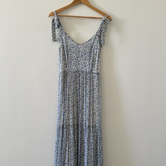 NEW Sezane Phily Maxi Sun Dress Blue Flowers Shoulder Ties Size 36 / 4 - Picture 8 of 11
